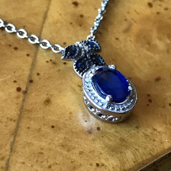 Genuine Blue Spinel Blue Sapphire Sterling Silver Pendant - Picture 2 of 7